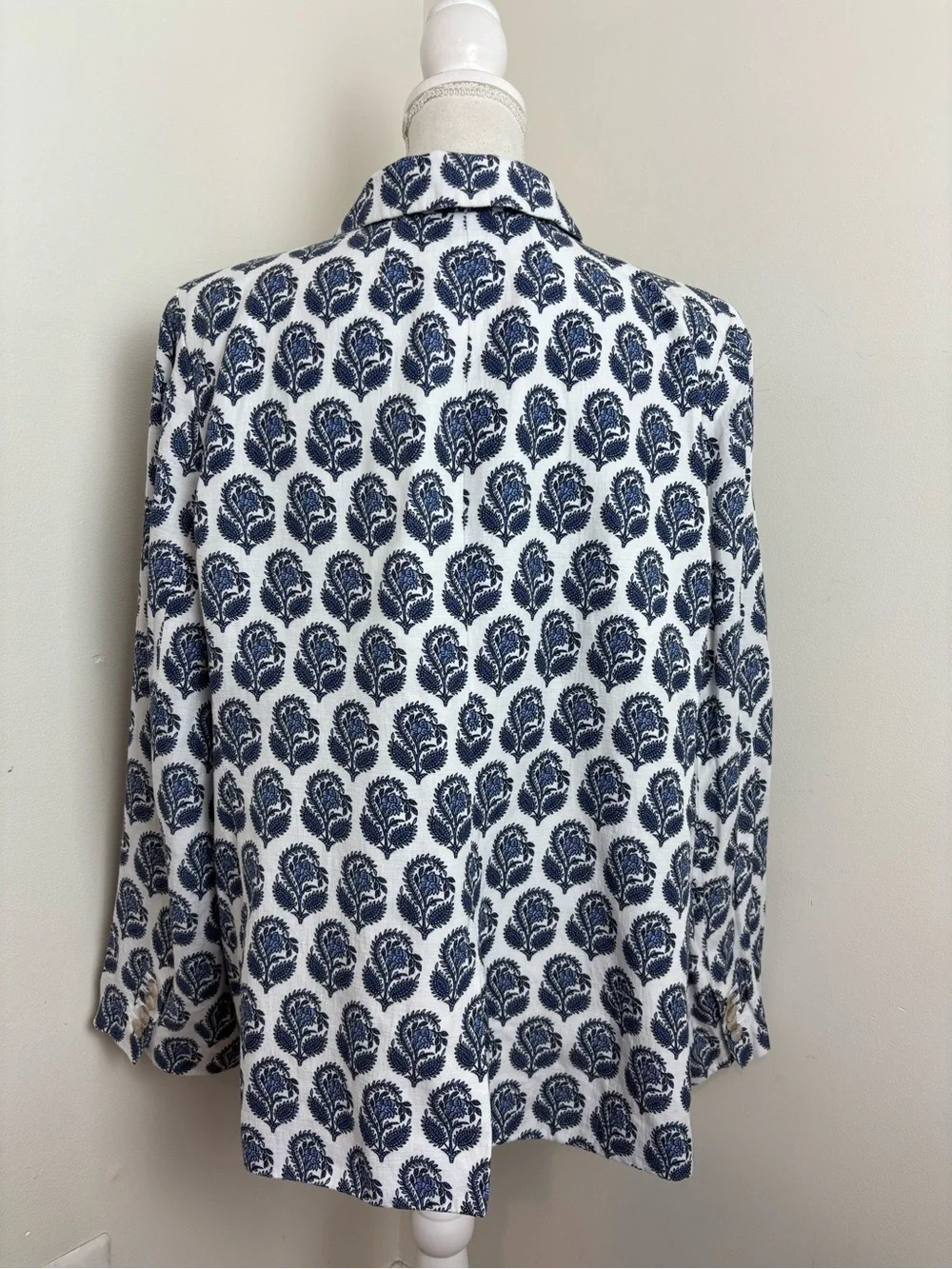 Helena Blazer In Bouquet Block Print Chelsea Linen-cupro Blend Size 20